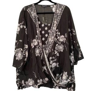 Tolani Floral Print Surplice Wrap Blouse NEW